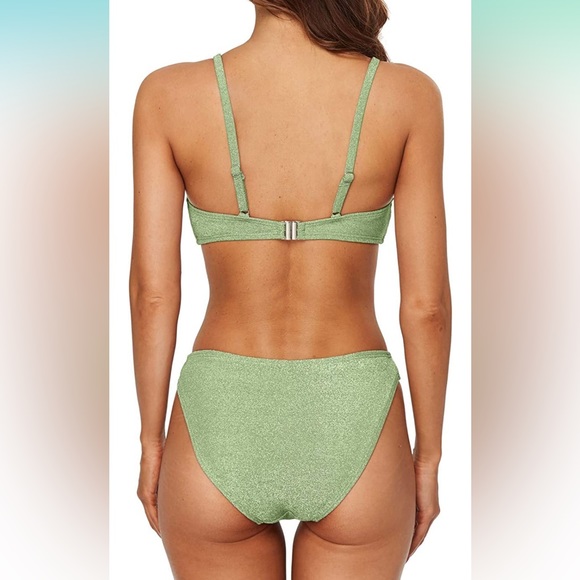 NWT Green Shimmer Bandeau Bathing Suit M - Picture 2 of 3